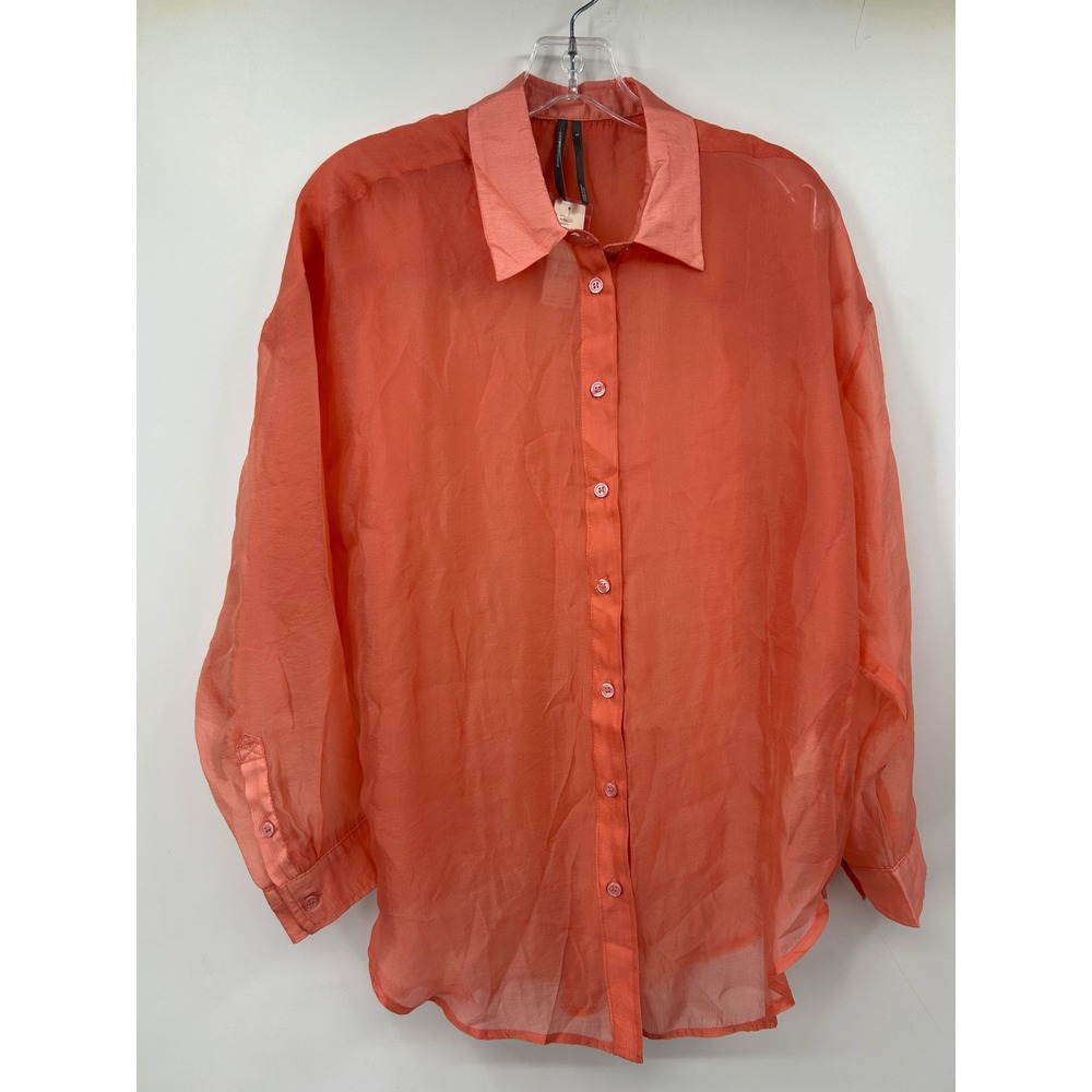 Anthropologie Coral Cupro Blend Sheer Button Down Shirt Small NEW